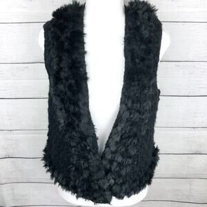 Chico's Black Faux Fur Wool Blend Open Knit Vest 1